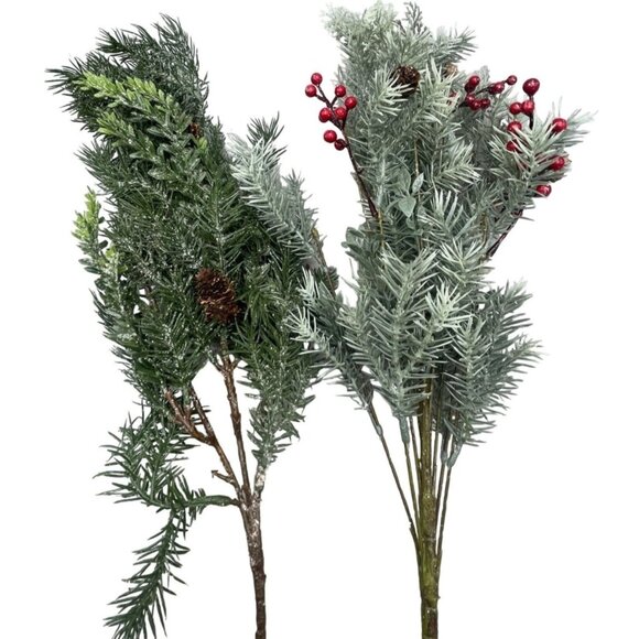 Christmas artificial set of 2 pine pinecones holly berries frosted 25" READ - Picture 1 of 5